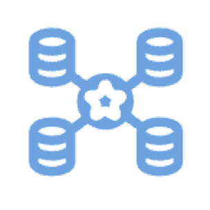 A spot illustration of four database cylinders linked to a central node