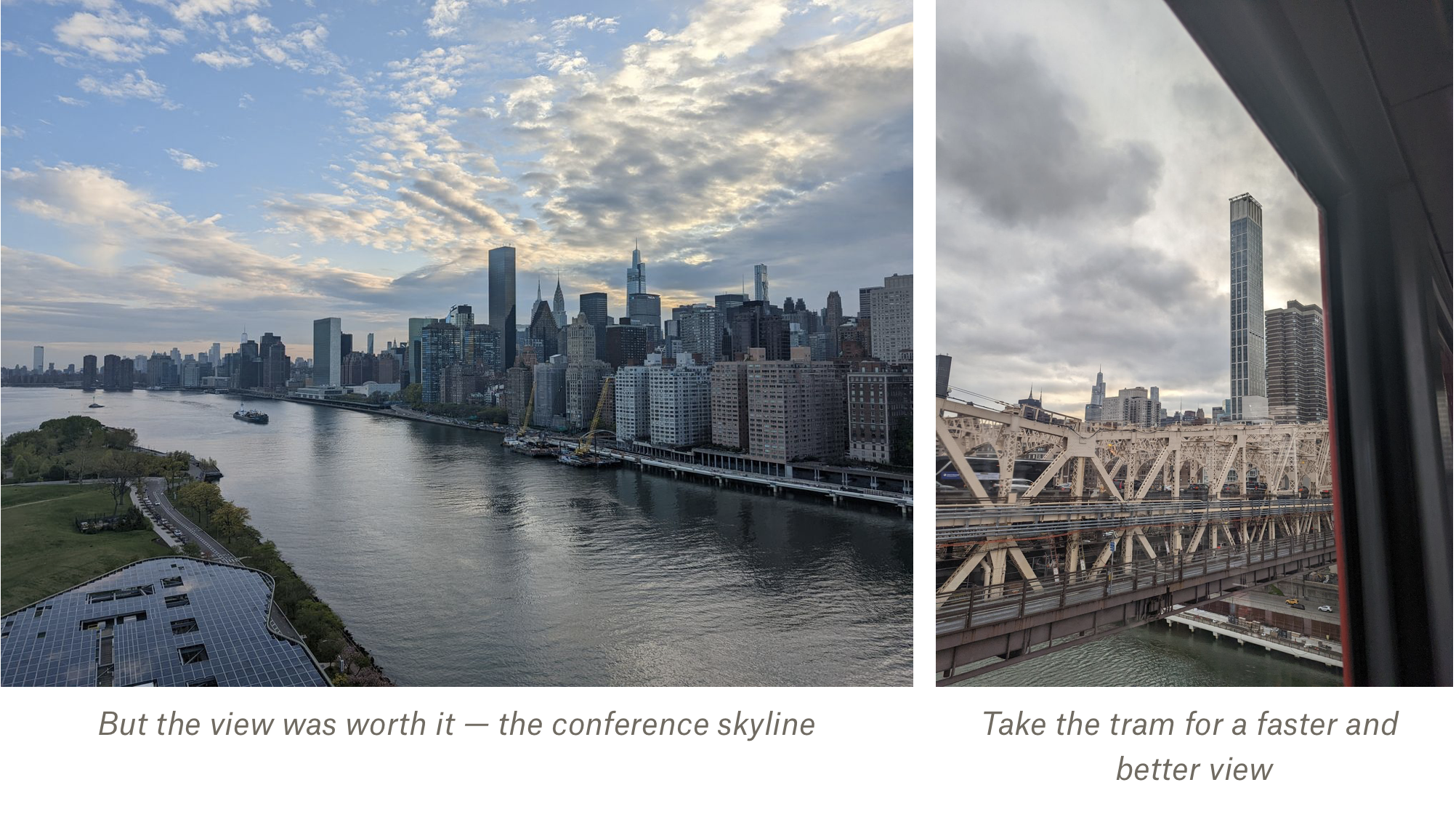 View of the conference skyline and the tram that takes you across the water