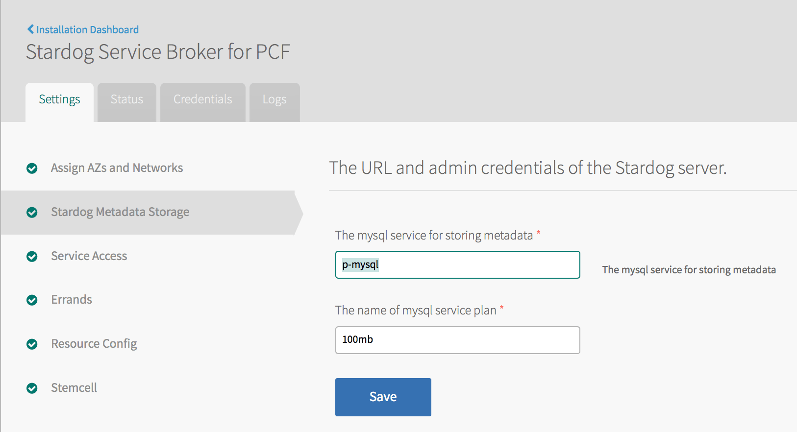 Configure the storage service tile