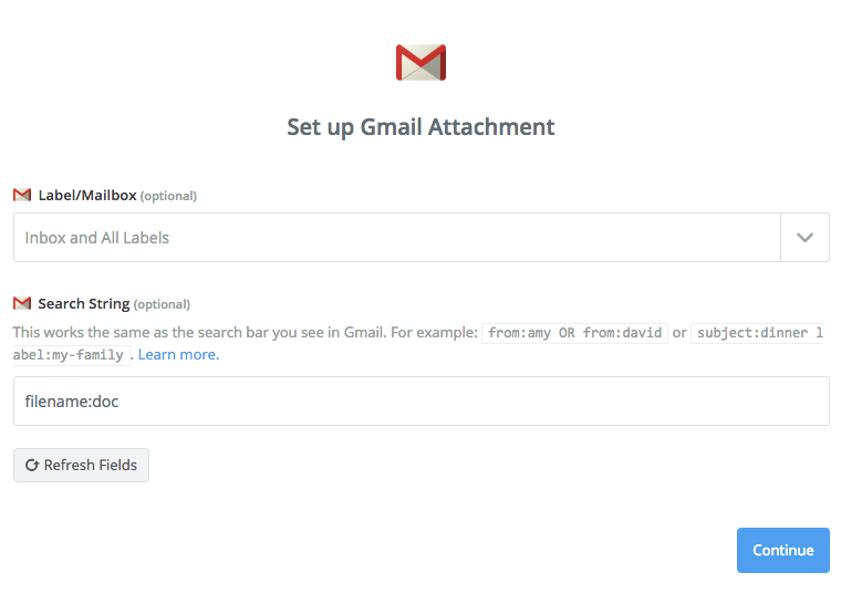 Setup for Gmail attachment trigger